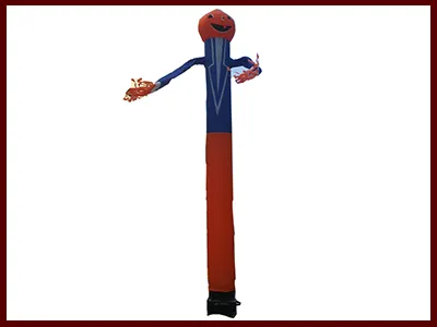 Studio product shot of a Halloween inflatable air dancer with pumpkin head against a plain white background